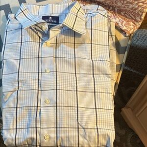 Stafford Blue Casual Button Down Shirt Lightweight Cotton